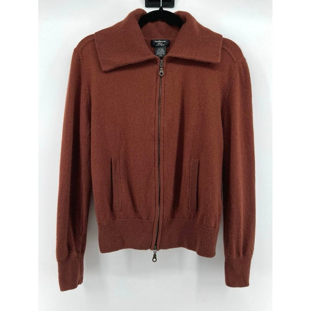 Lord & Taylor | Cashmere Blend Full Zip Collared Sweater Rust Brown Women's L